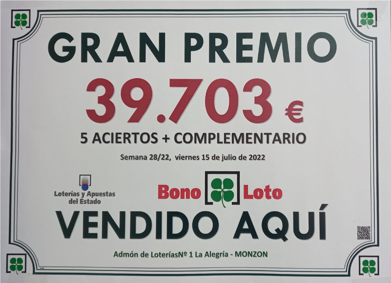 Lotería La Alegría - GRAN PREMIO 9